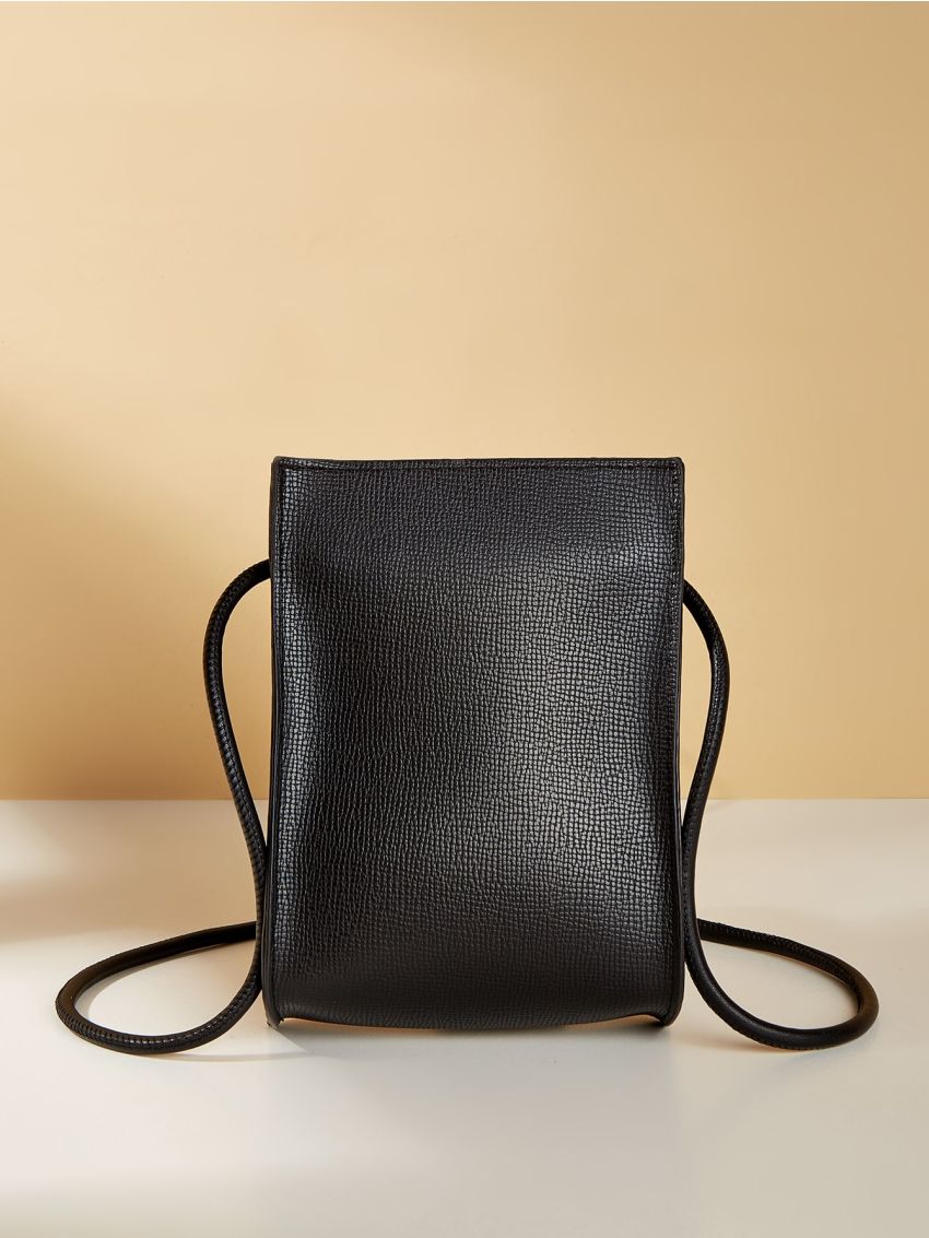 Black Square Bag Litchi Embossed No-closure PU