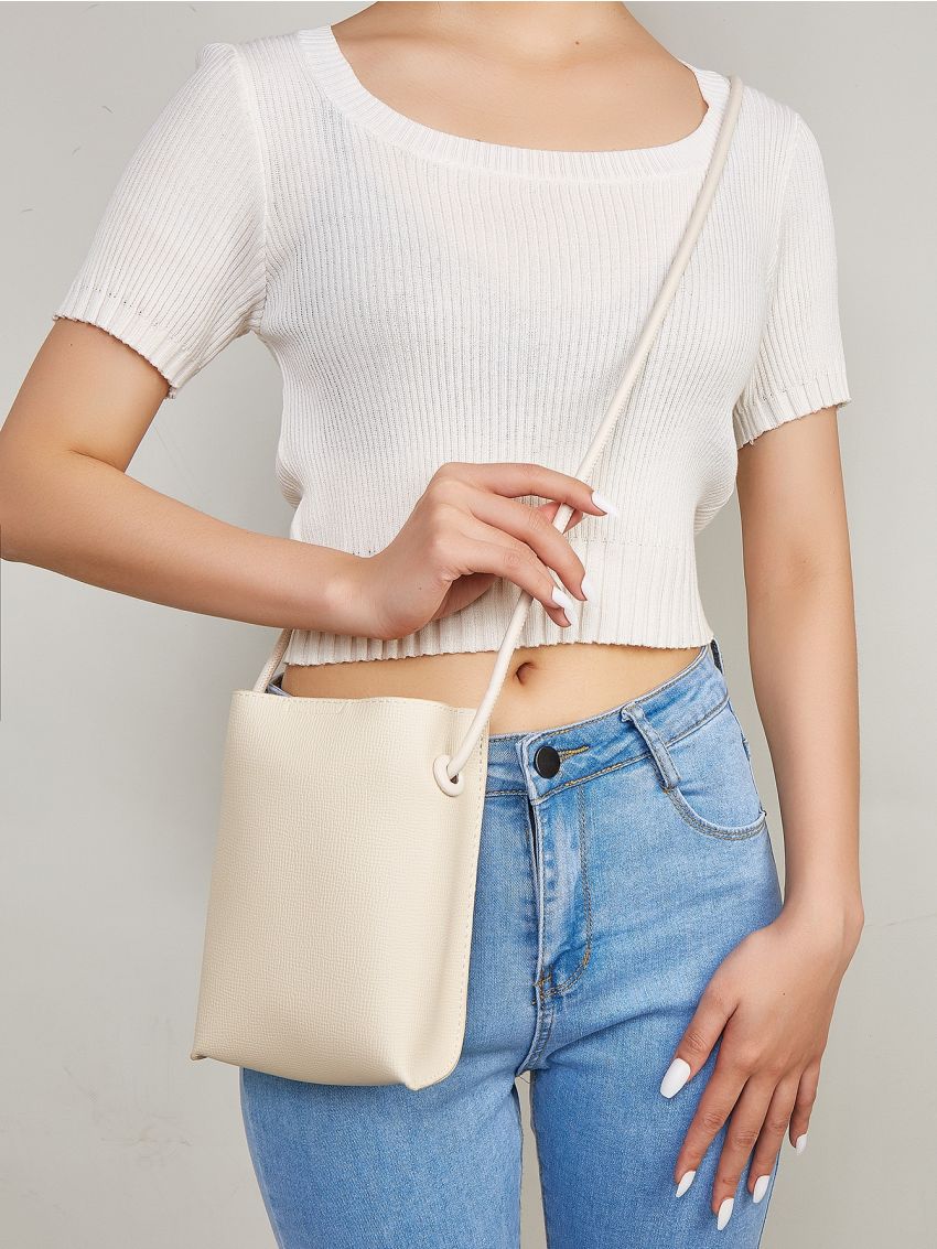 White Square Bag Litchi Embossed No-closure PU
