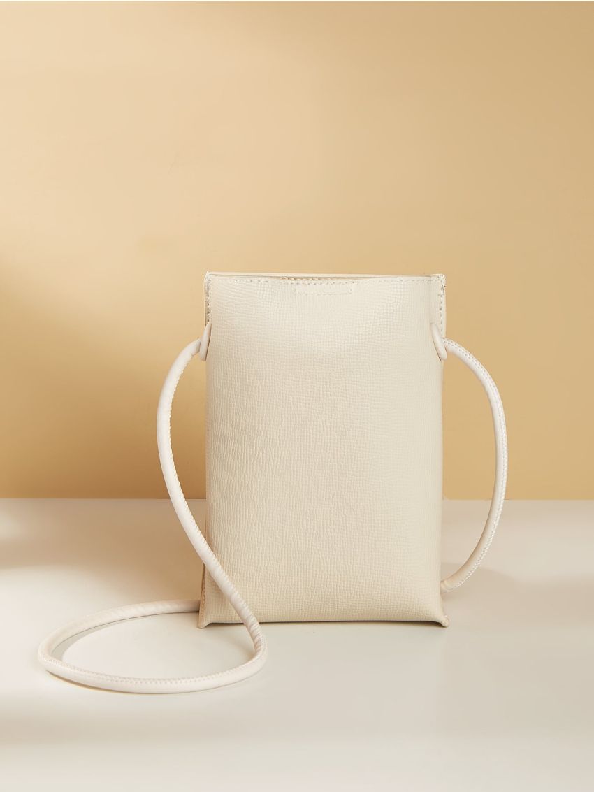 White Square Bag Litchi Embossed No-closure PU