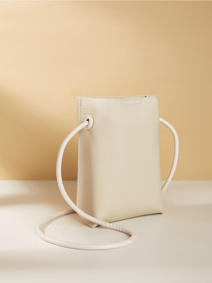 White Square Bag Litchi Embossed No-closure PU