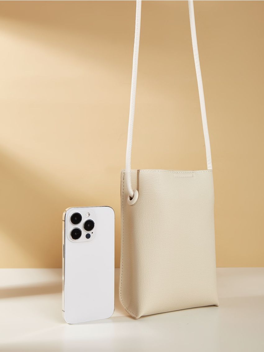 White Square Bag Litchi Embossed No-closure PU