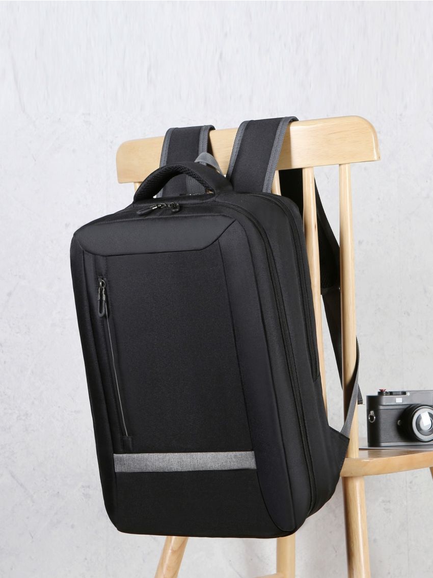 Business Casual Men Receive Nylon Solid Color Large Capacity Backpack With USB Port Camping Bag