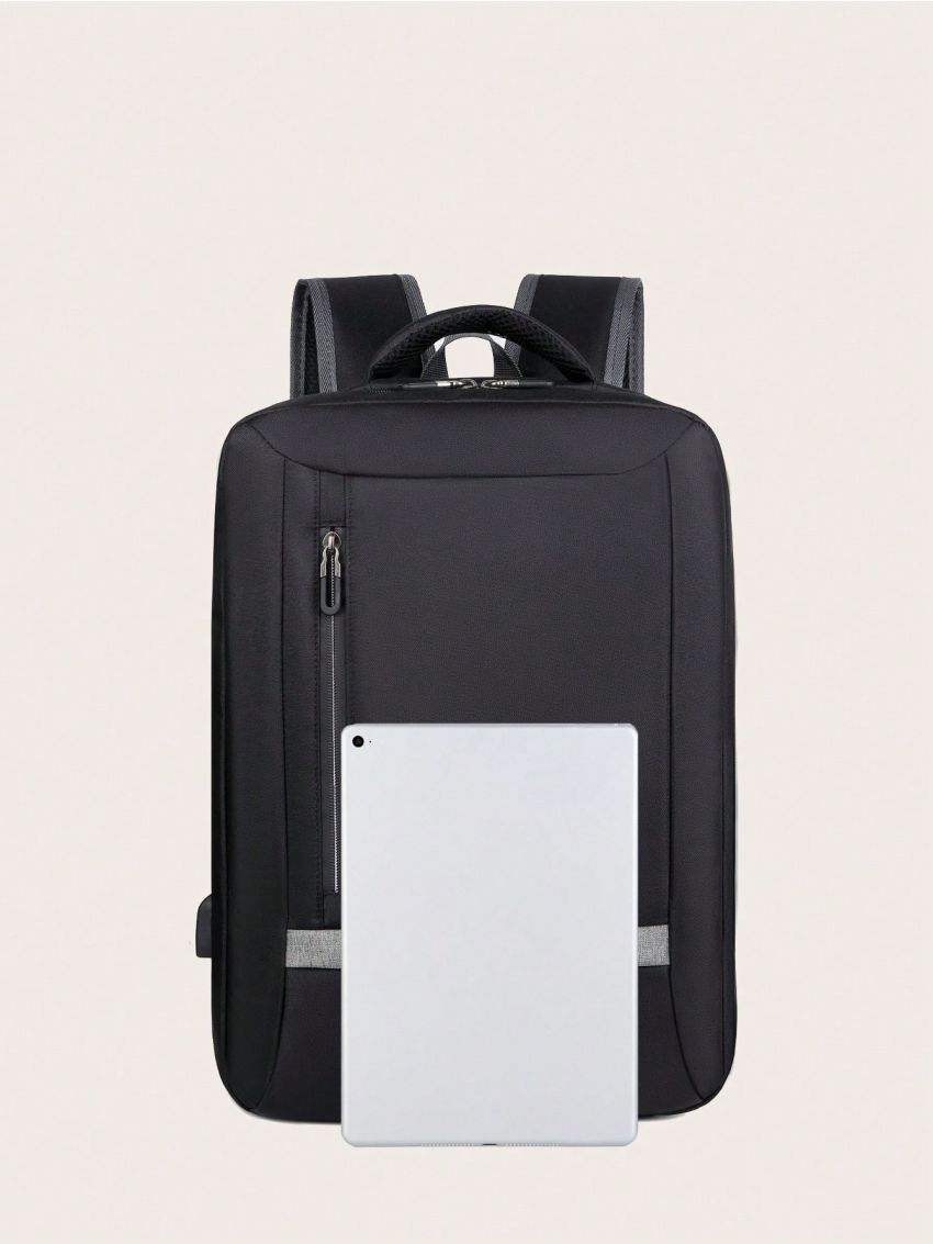 Business Casual Men Receive Nylon Solid Color Large Capacity Backpack With USB Port Camping Bag