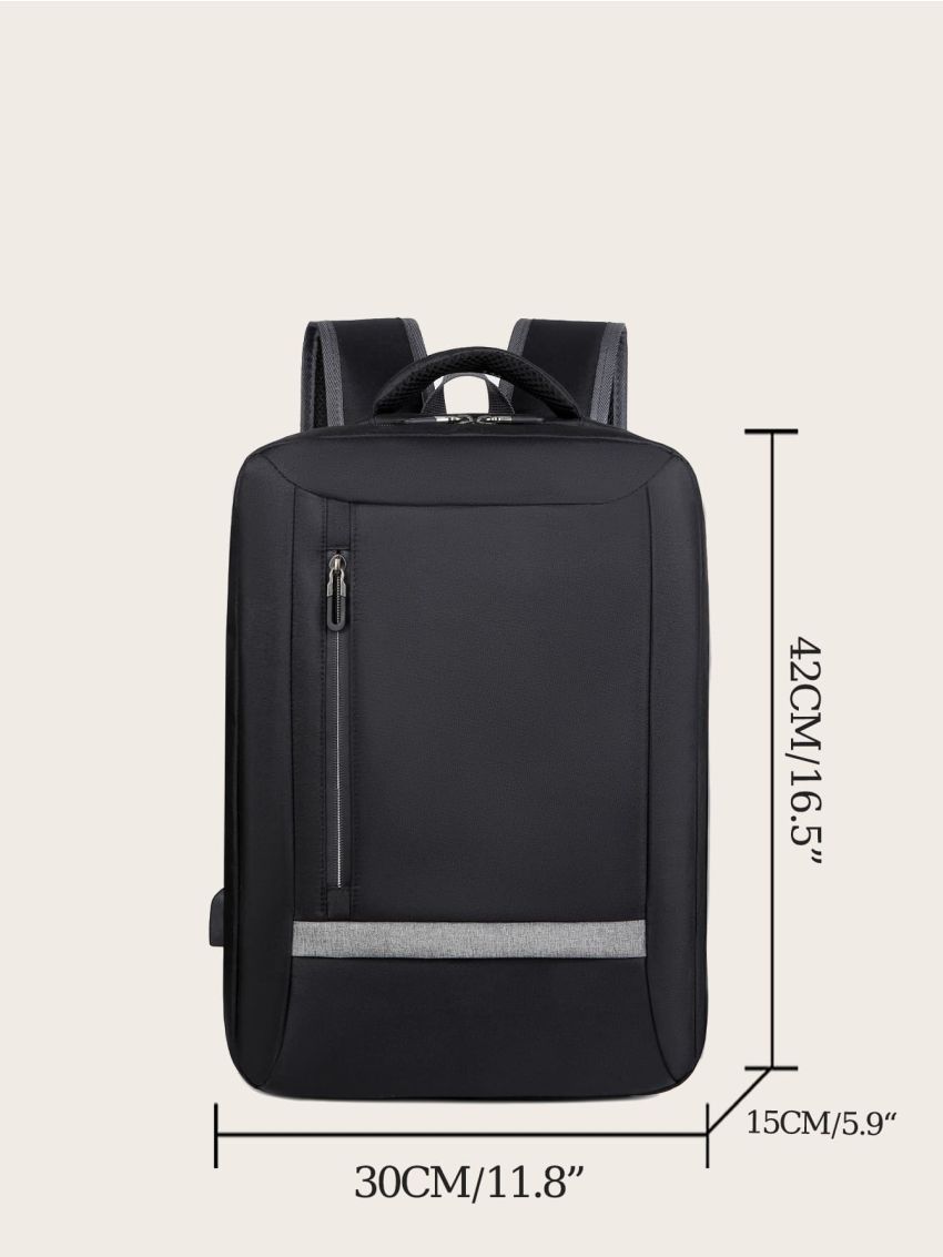 Business Casual Men Receive Nylon Solid Color Large Capacity Backpack With USB Port Camping Bag