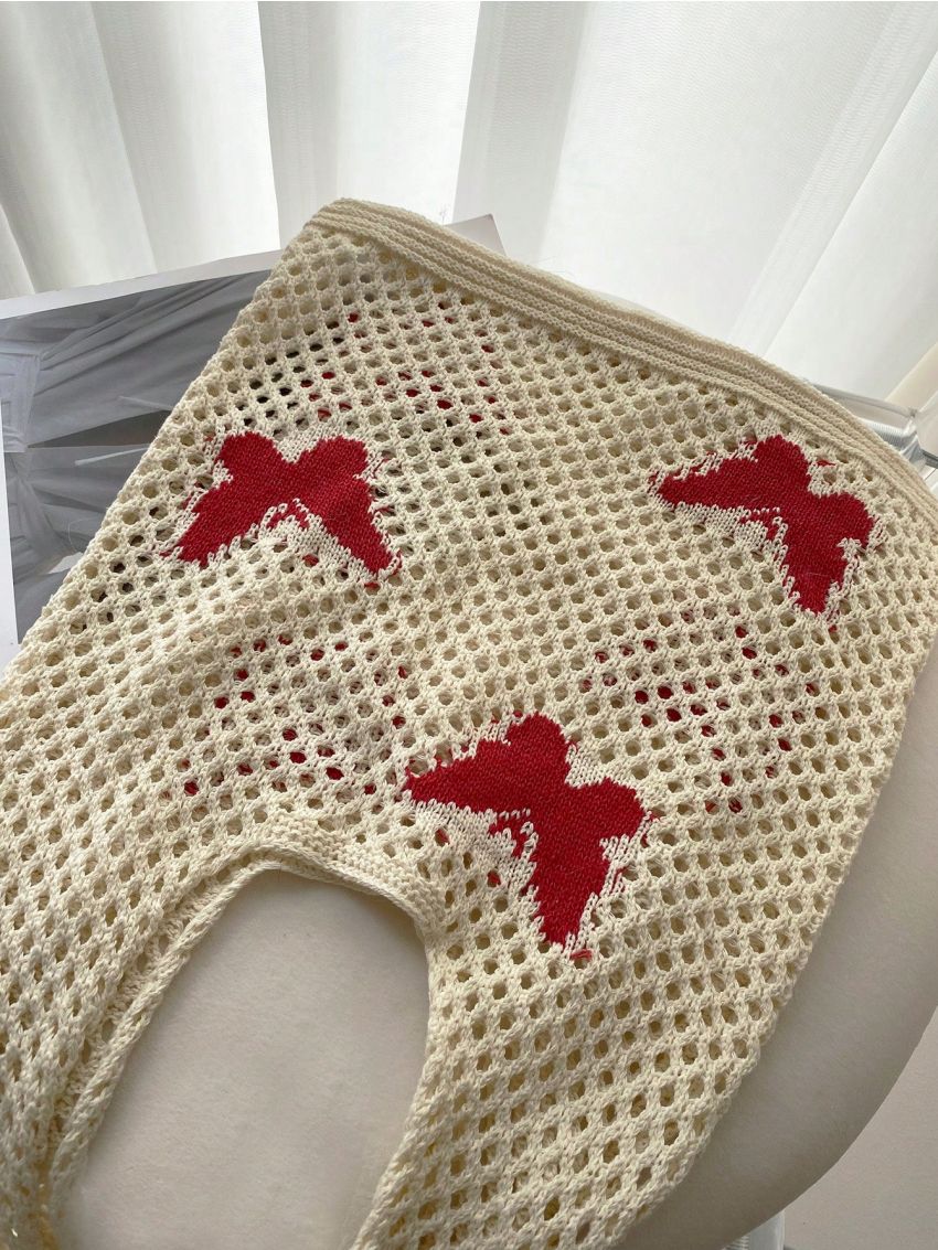 Butterfly Pattern Crochet Bag No-closure Polyester Beach Bag