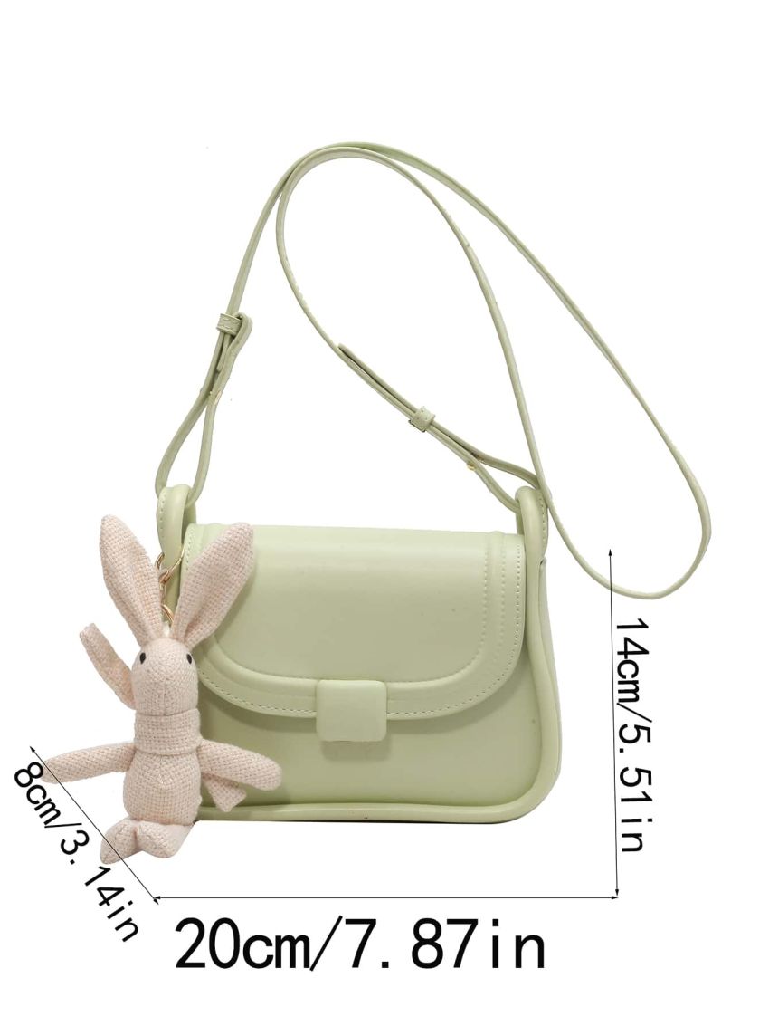 Mini Square Bag With Cartoon Rabbit Charm Green Adjustable-strap PU