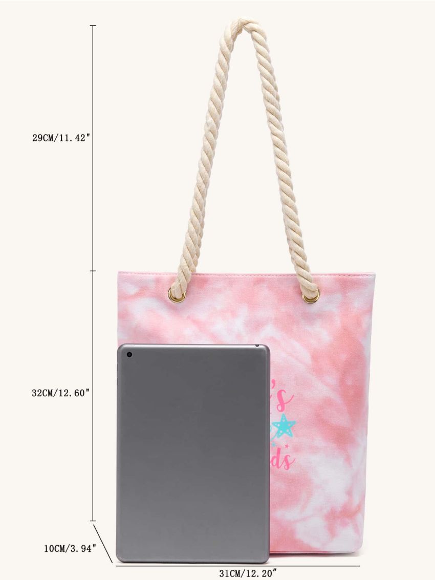 Tie Dye & Slogan Graphic Shopper Bag Polyester