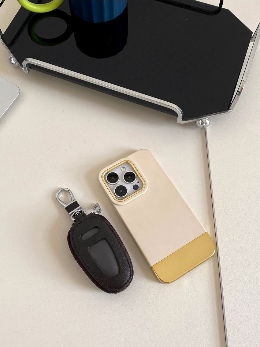 Genuine Leather Key Case Litchi Embossed