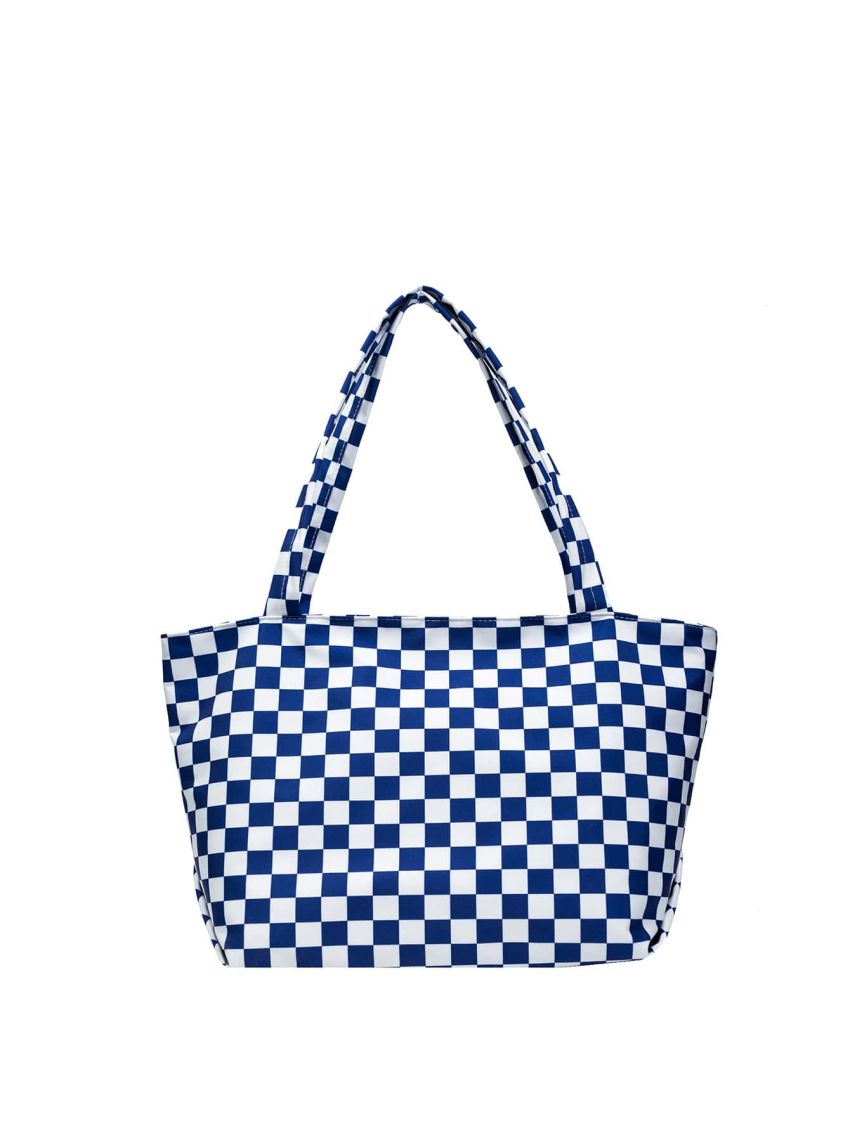 Checkered Pattern Shopper Bag Double Handle