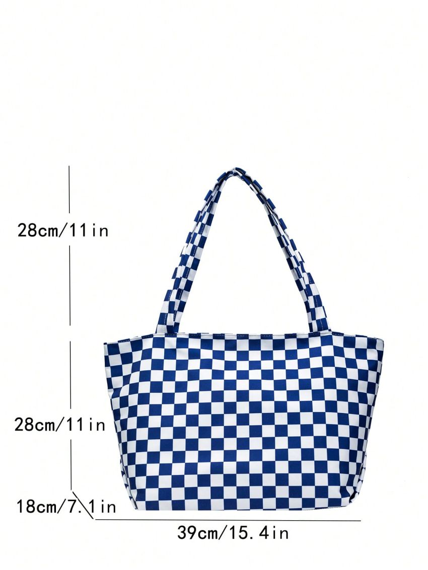 Checkered Pattern Shopper Bag Double Handle