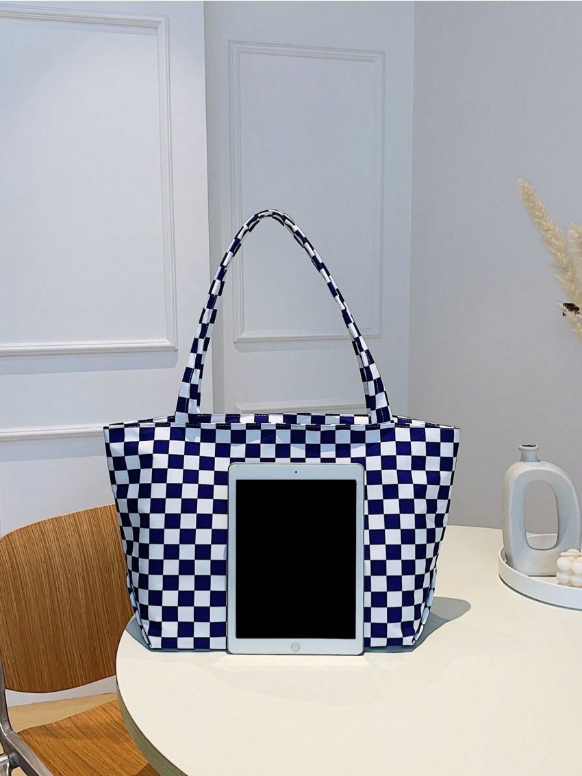 Checkered Pattern Shopper Bag Double Handle
