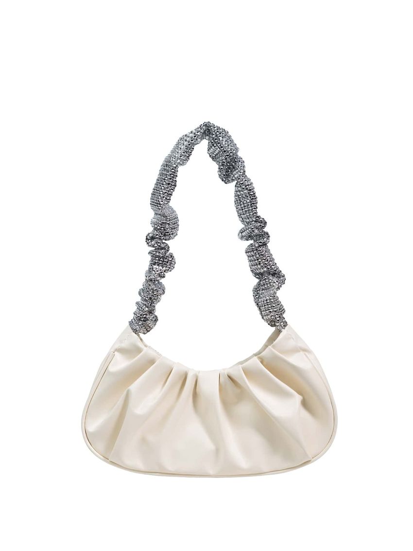 Rhinestone Decor Ruched Bag PU