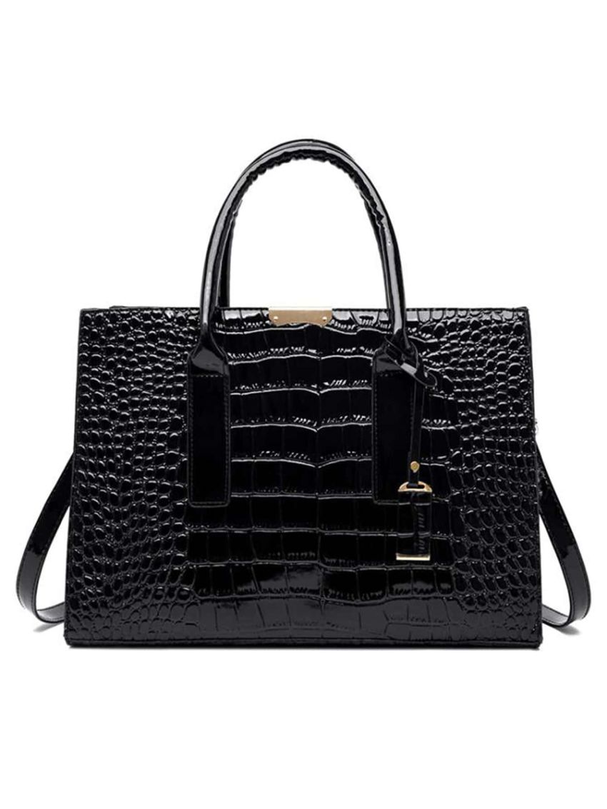 Crocodile Embossed Top Handle Bag PU Elegant