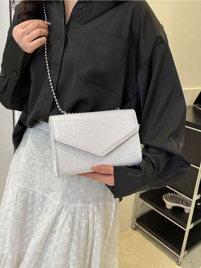 Crocodile Embossed Square Bag Chain Flap PU