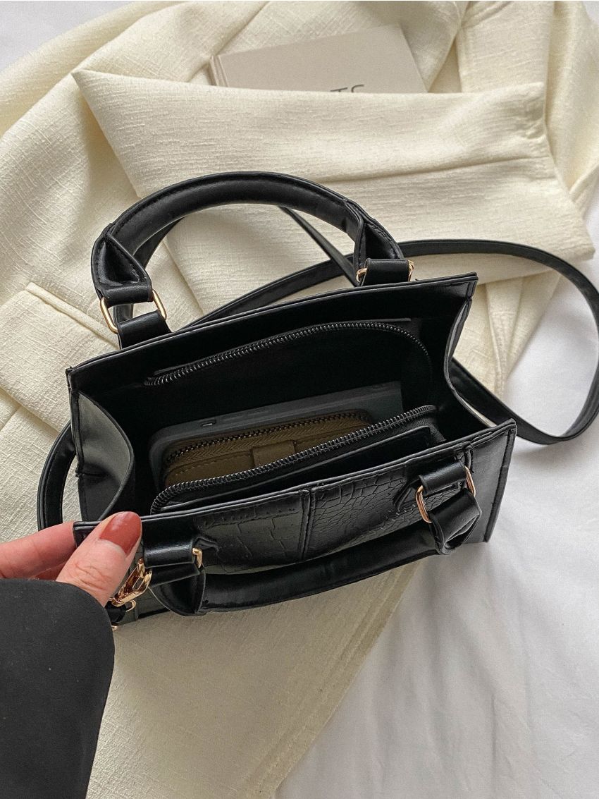 Crocodile Embossed Square Bag Elegant PU