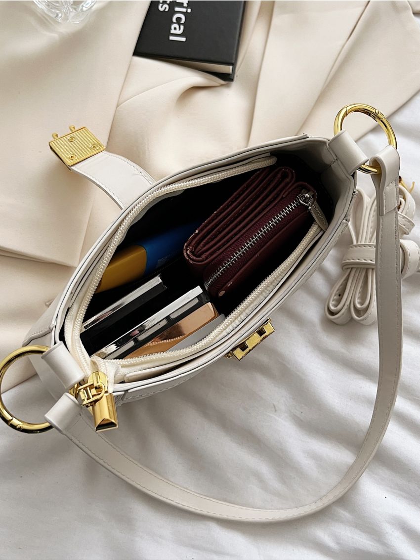 Quilted Hobo Bag Metal Decor PU