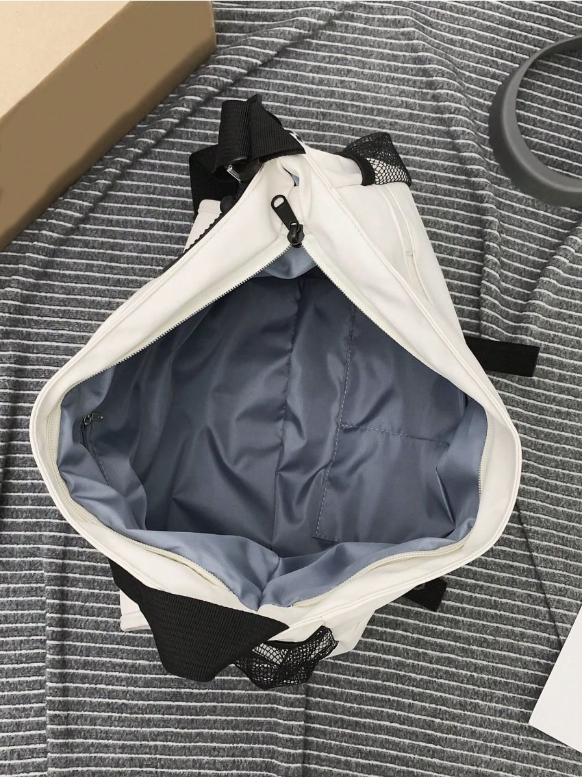 Medium Messenger Bag Letter Patch Decor With Bag Charm