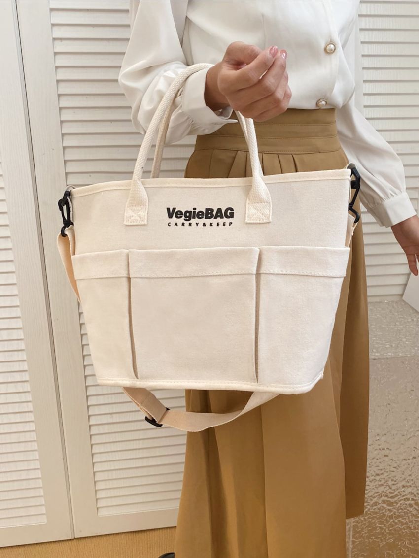 Large Capacity Shopper Bag Double Handle Letter Pattern