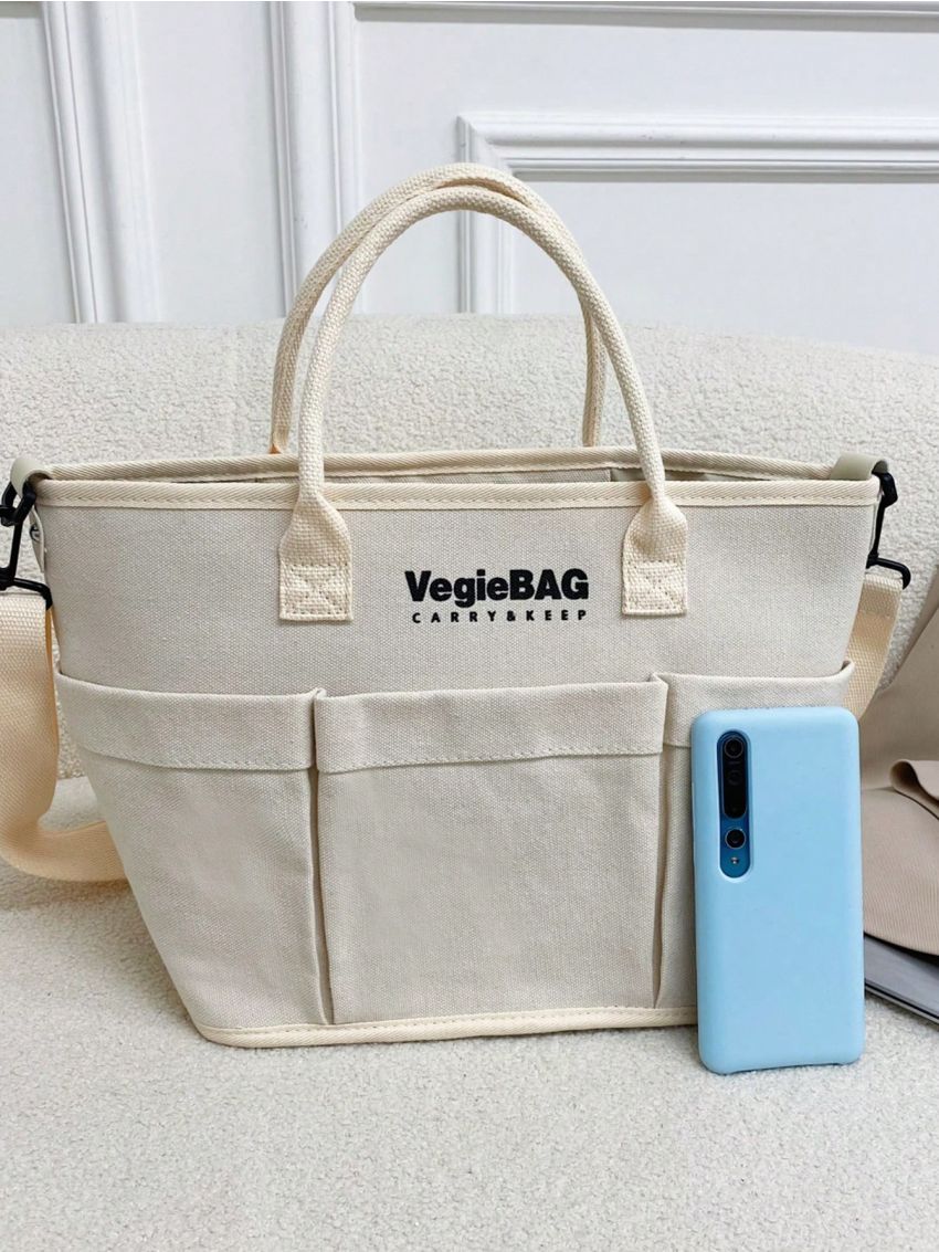 Large Capacity Shopper Bag Double Handle Letter Pattern