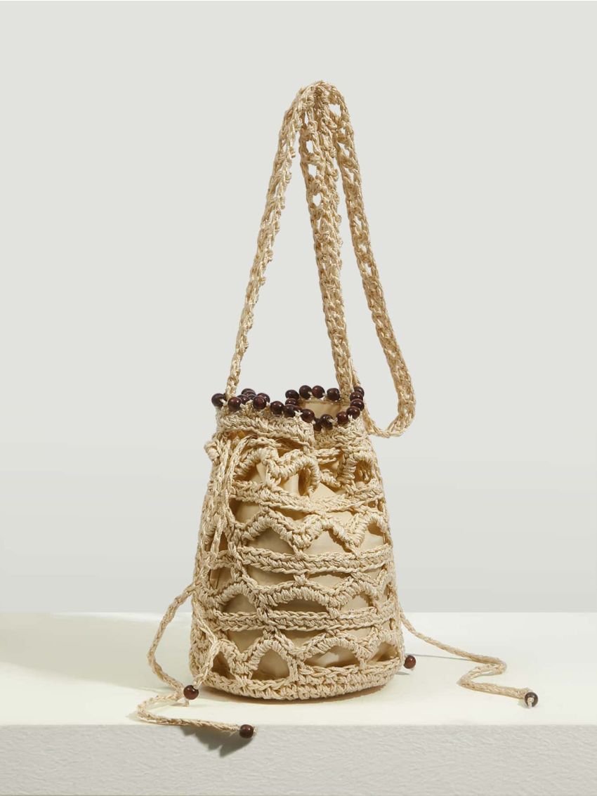 VCAY Mini Bead Decor Straw Bag