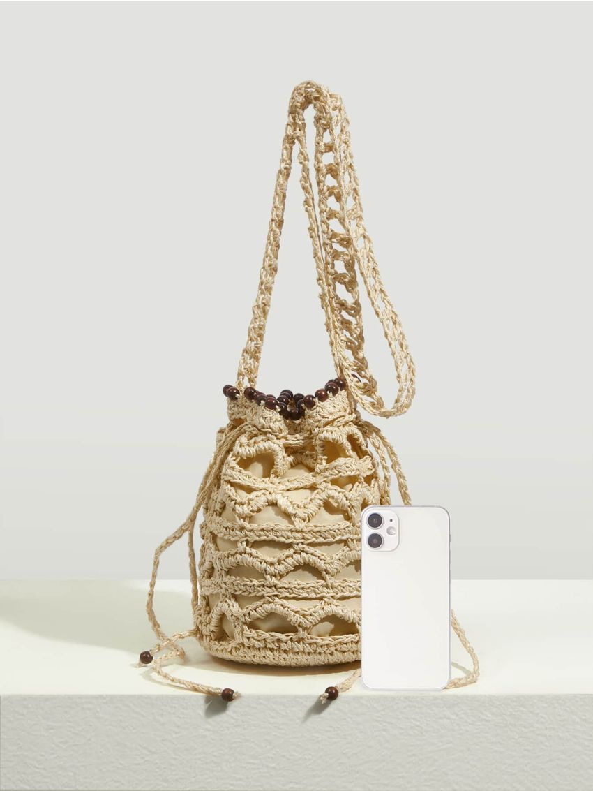 VCAY Mini Bead Decor Straw Bag