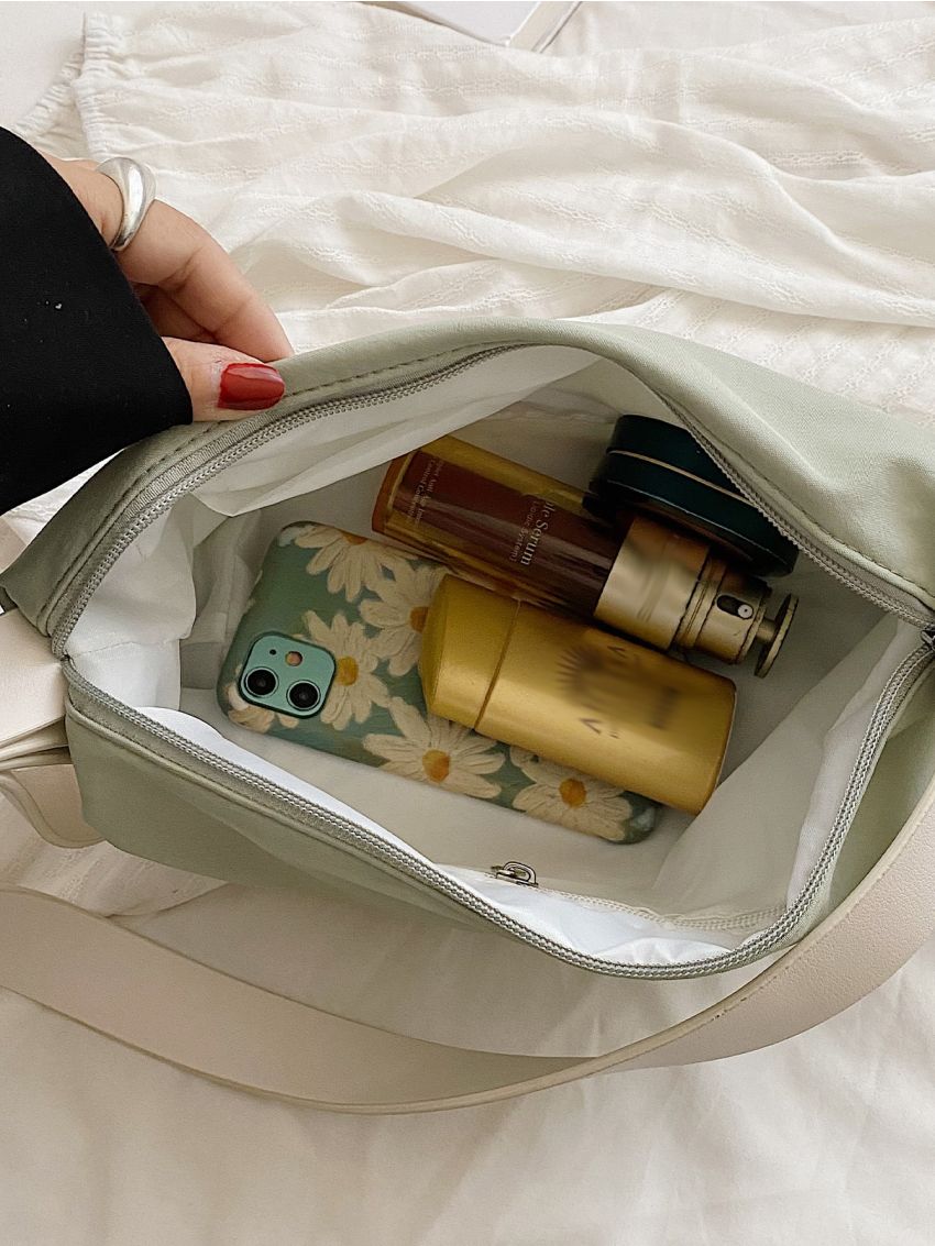 Medium Hobo Bag Letter Patch Decor With Flower Decor