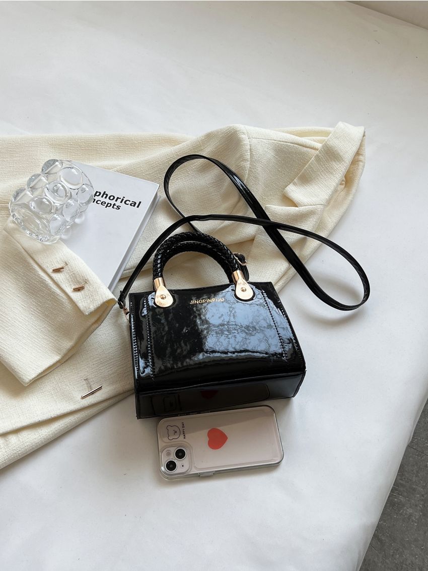 Letter Graphic Square Bag Mini Double Handle Black