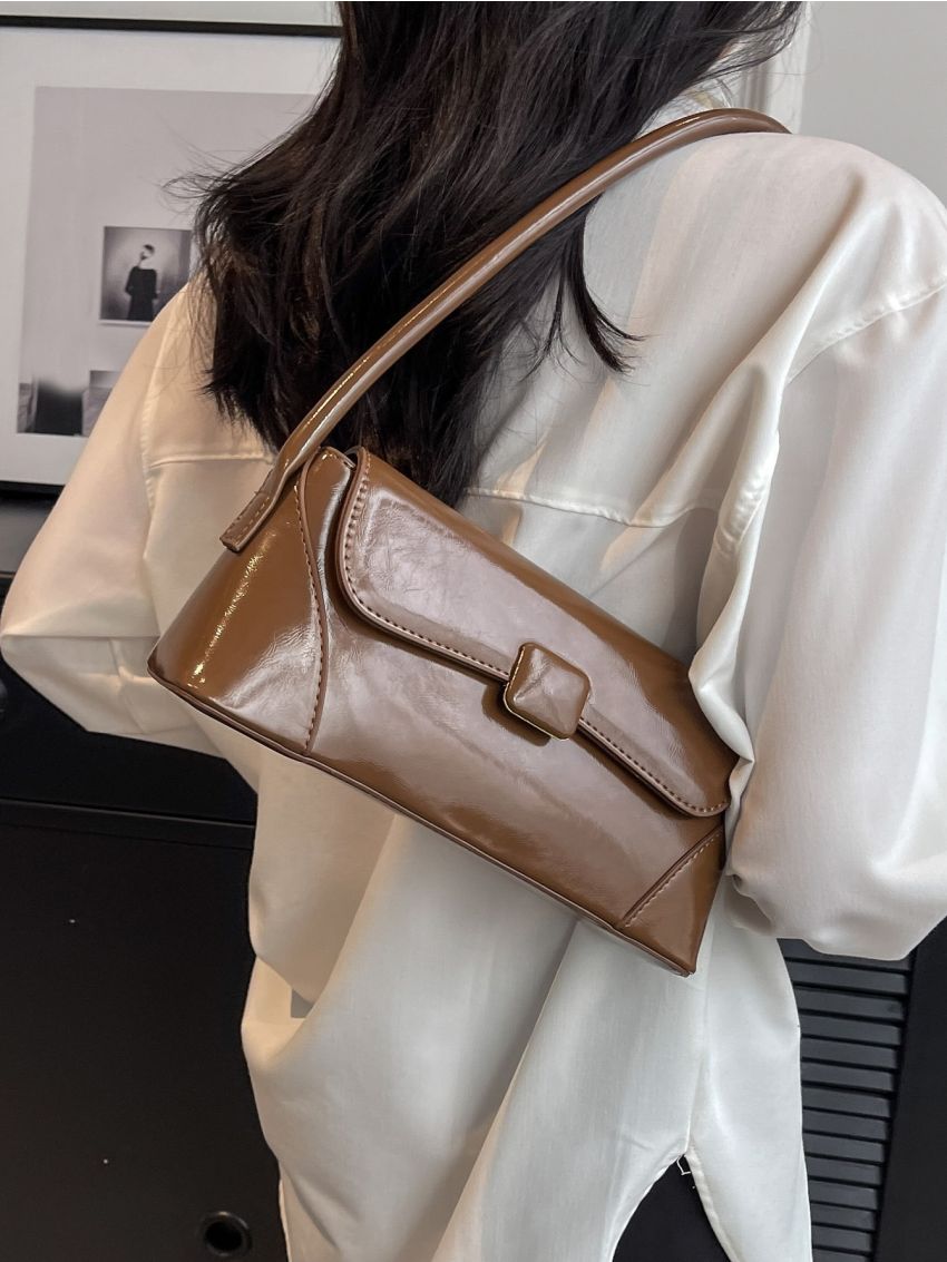 Medium Baguette Bag Solid Color Flap Design