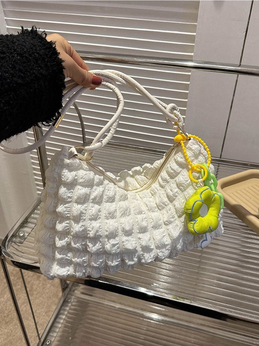 Medium Ruched Bag Solid color With Flower Charm