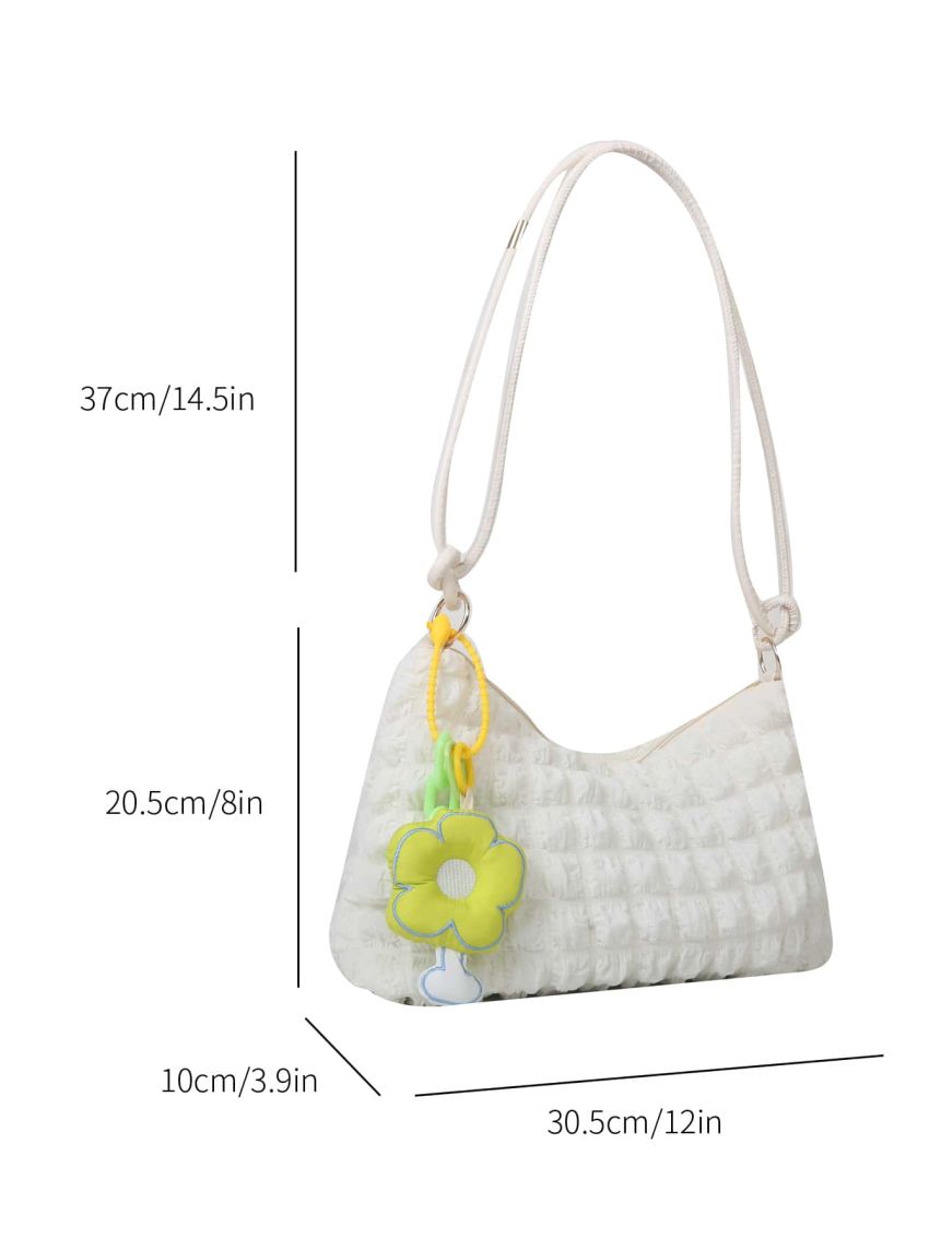 Medium Ruched Bag Solid color With Flower Charm