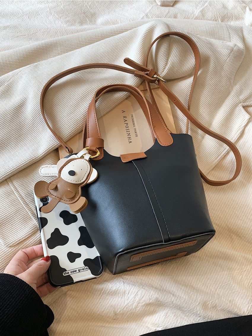 Small Bucket Bag Double Handle With Bag Charm