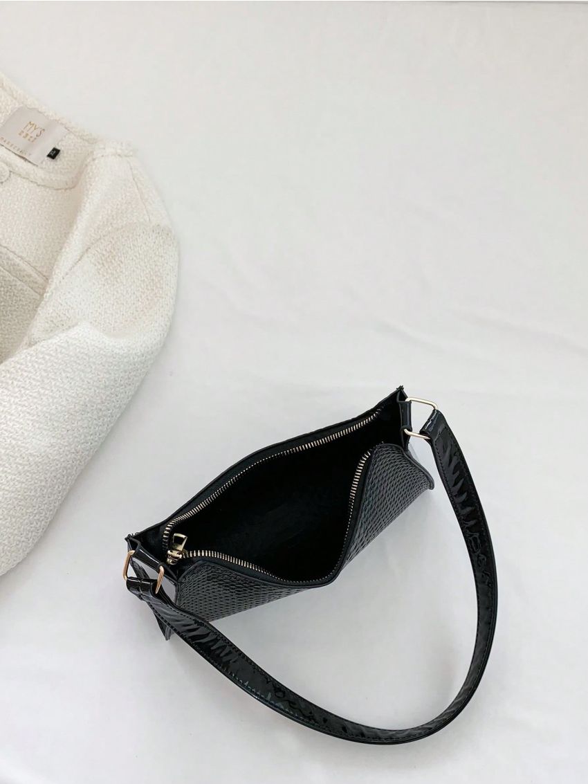 Small Baguette Bag Crocodile Embossed Solid Color