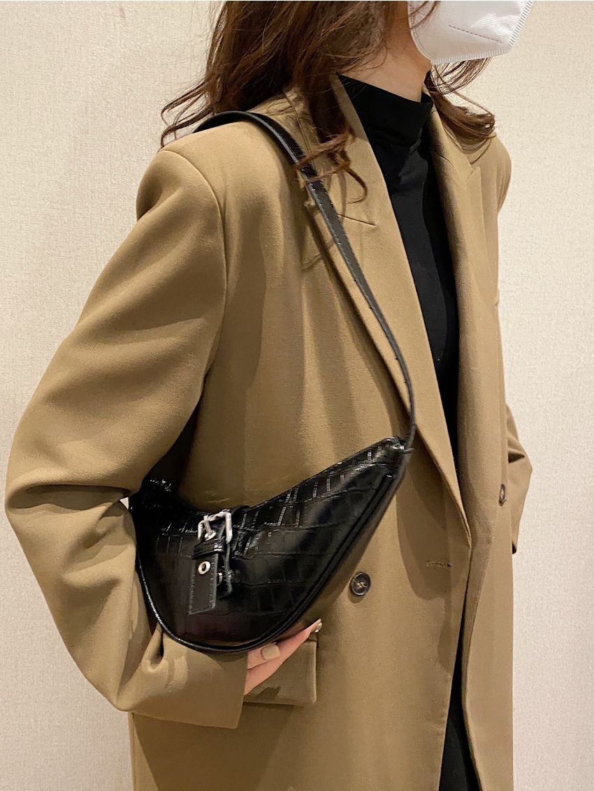 Medium Novelty Bag Crocodile Embossed Buckle Decor