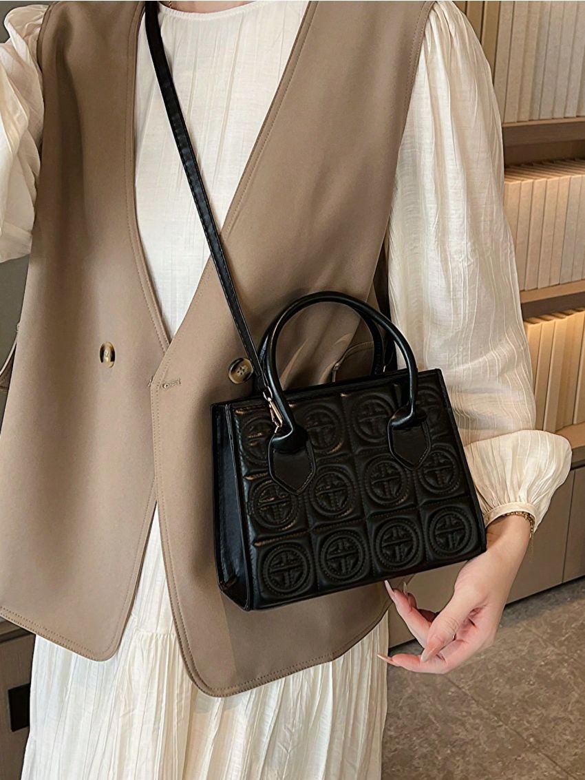 Small Square Bag Double Handle Quilted