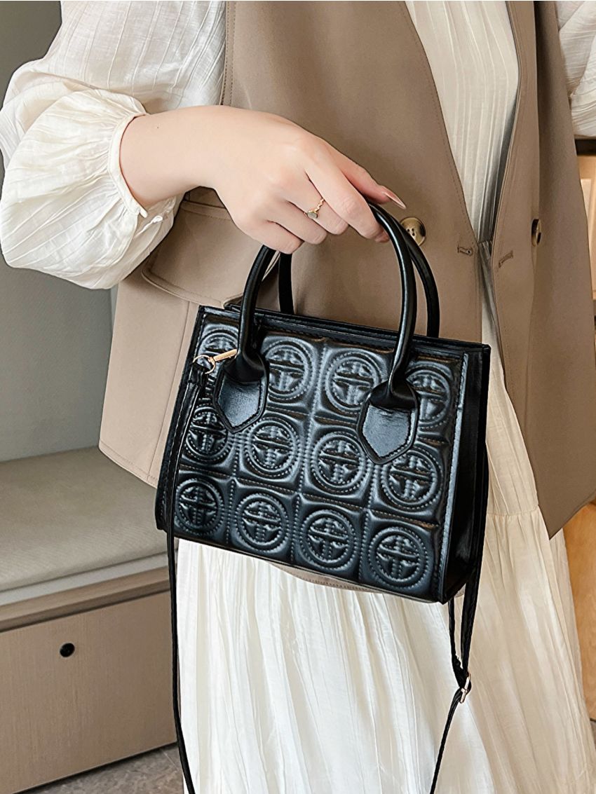 Small Square Bag Double Handle Quilted