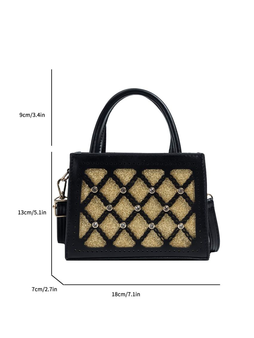 Mini Square Bag Colorblock Double Handle Rhinestone Detail