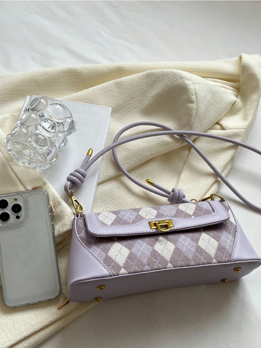 Medium Square Bag Argyle Pattern Flap Design