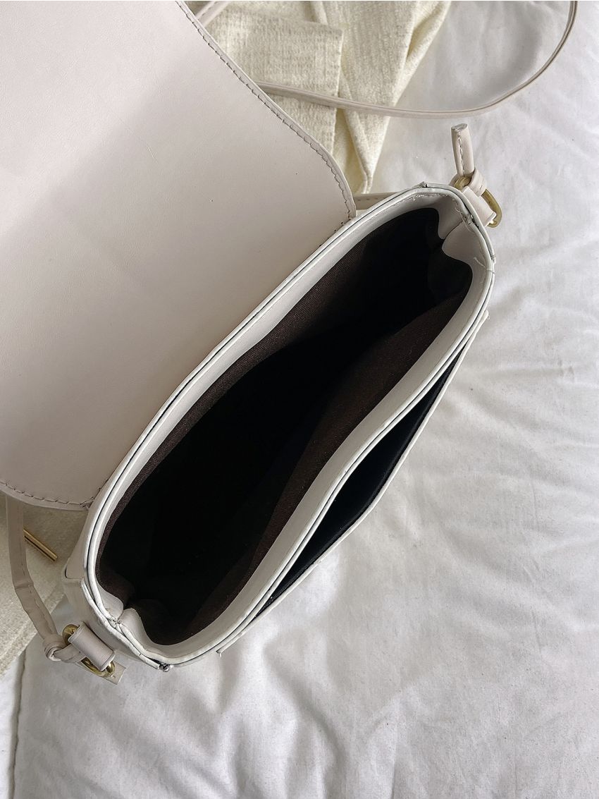 Crocodile Embossed Saddle Bag Flap Metal Decor Medium