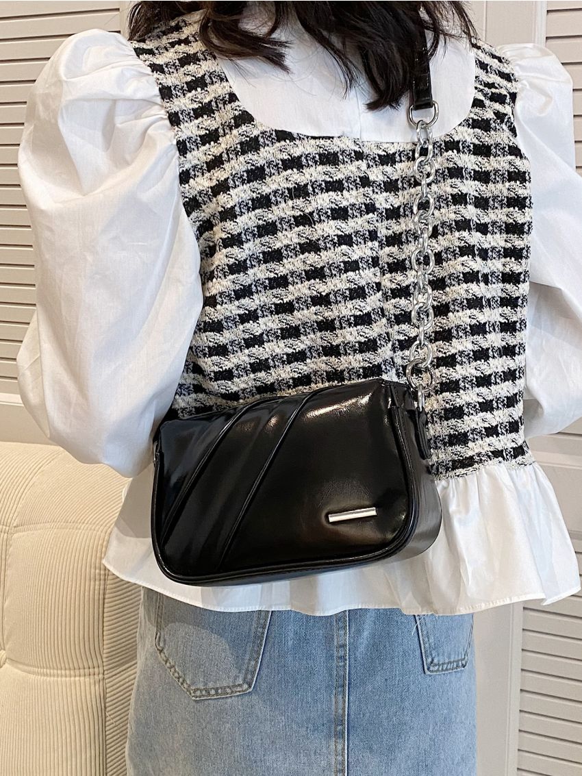 Mini Square Bag Metal Decor Ruched Detail