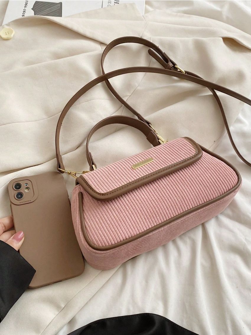 Small Flap Square Bag Contrast Binding Metal Decor