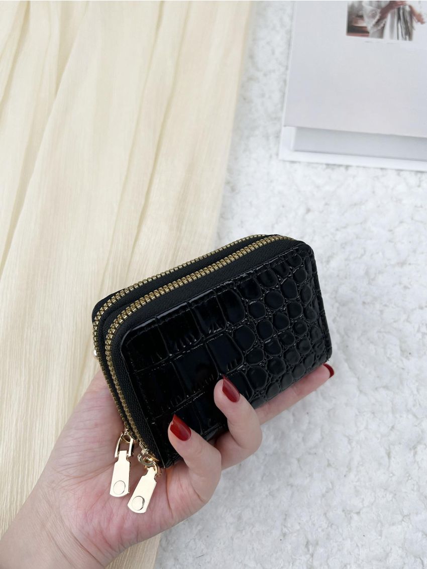Crocodile Embossed Multiple Cards Slot With Zipper