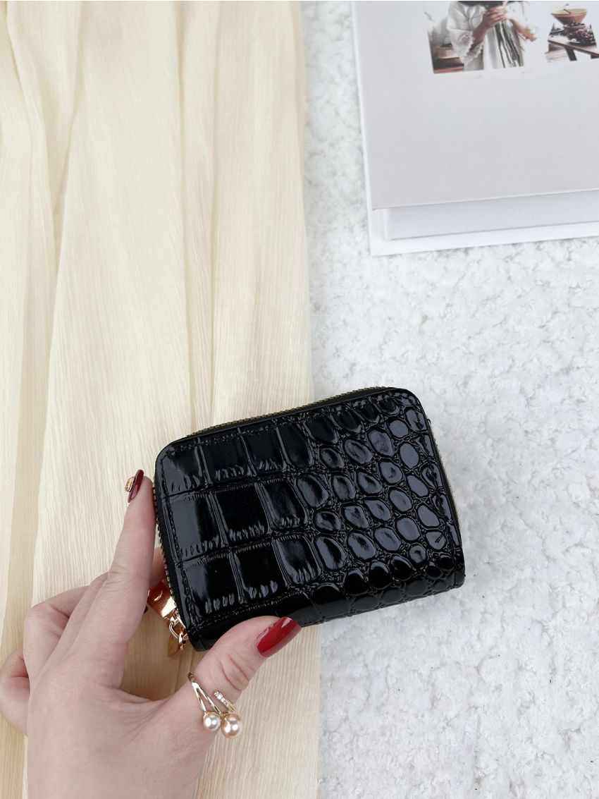 Crocodile Embossed Multiple Cards Slot With Zipper