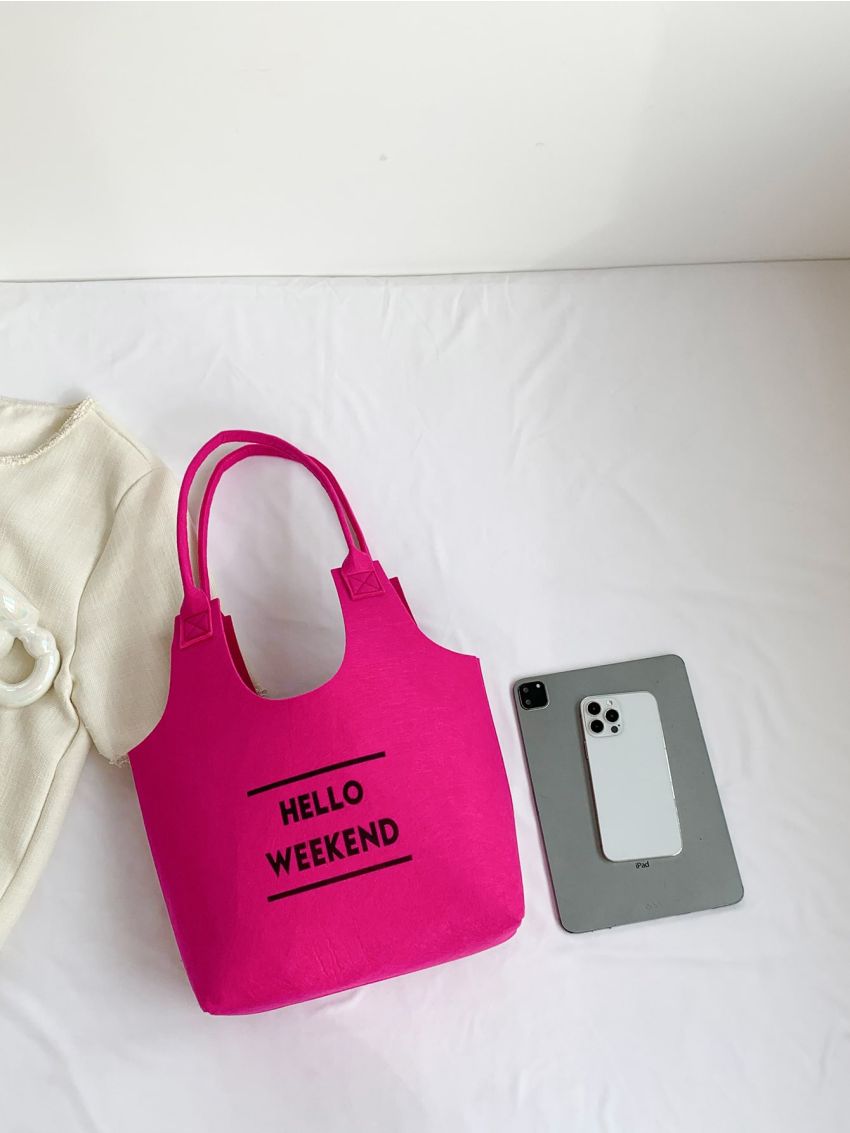 Neon Pink Hobo Bag Letter Graphic