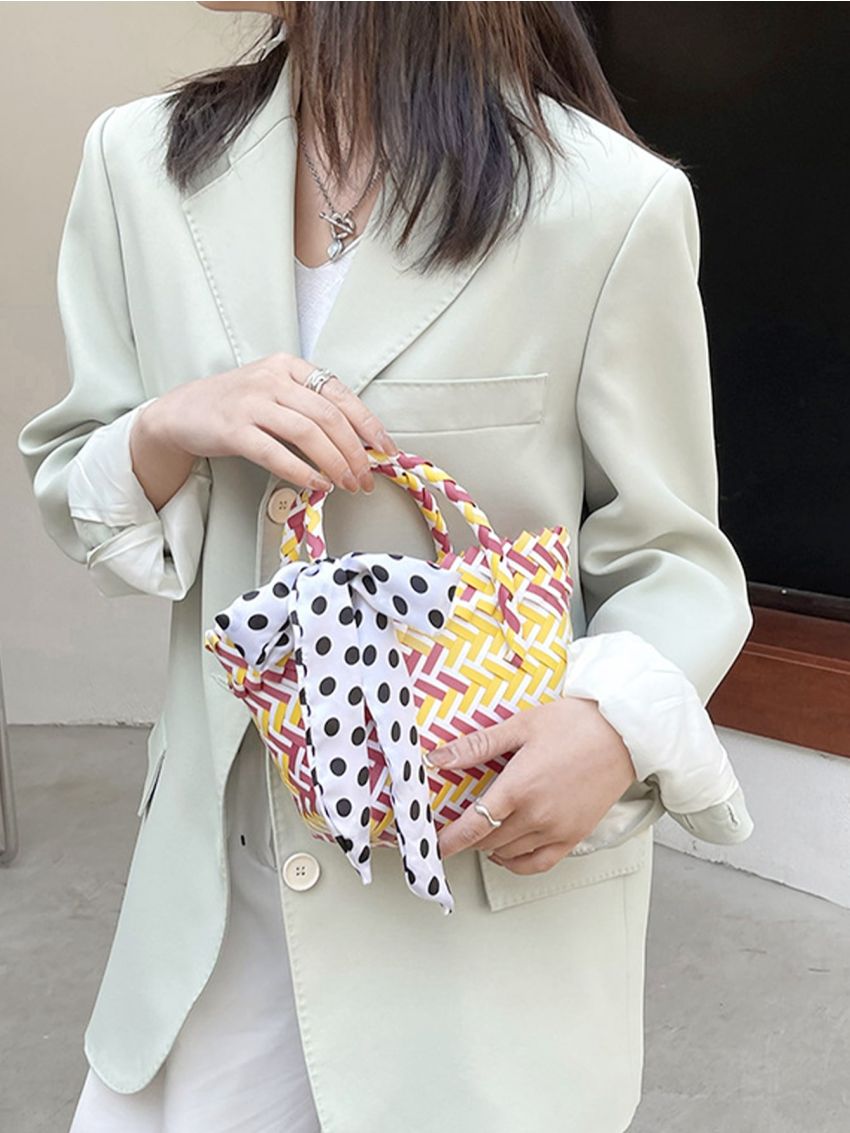 Twilly Scarf Decor Straw Bag Mini Vacation, Clear Bag