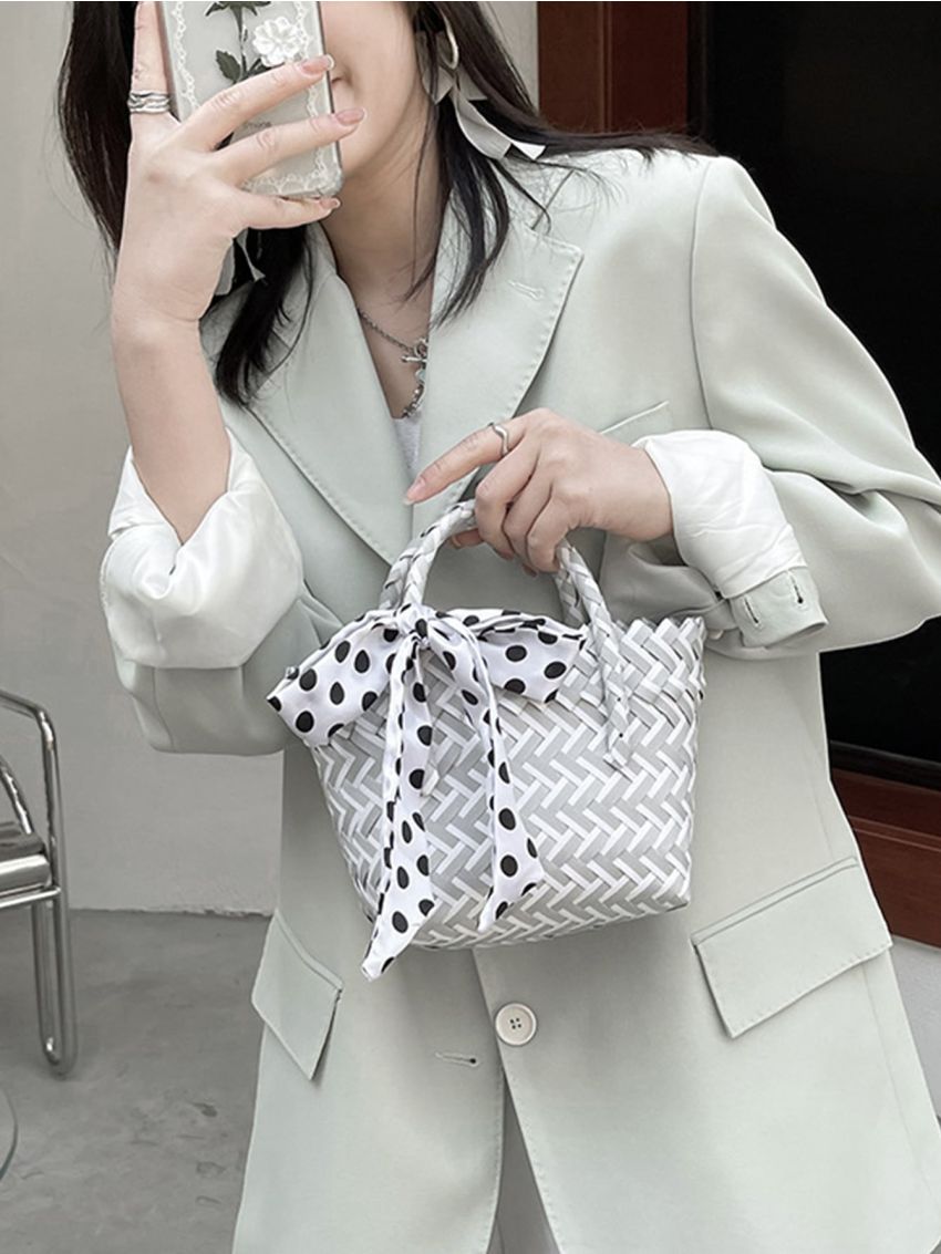 Twilly Scarf Decor Straw Bag Mini Vacation, Clear Bag