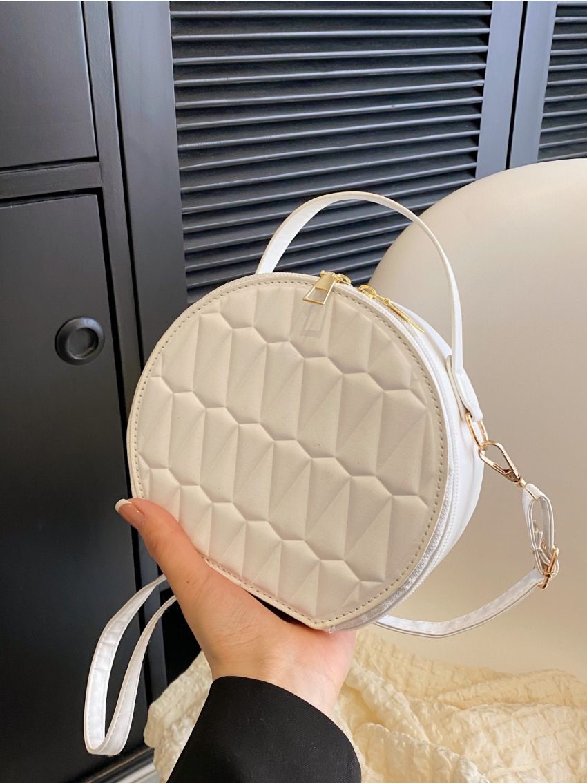 Geometric Pattern Circle Bag Mini White