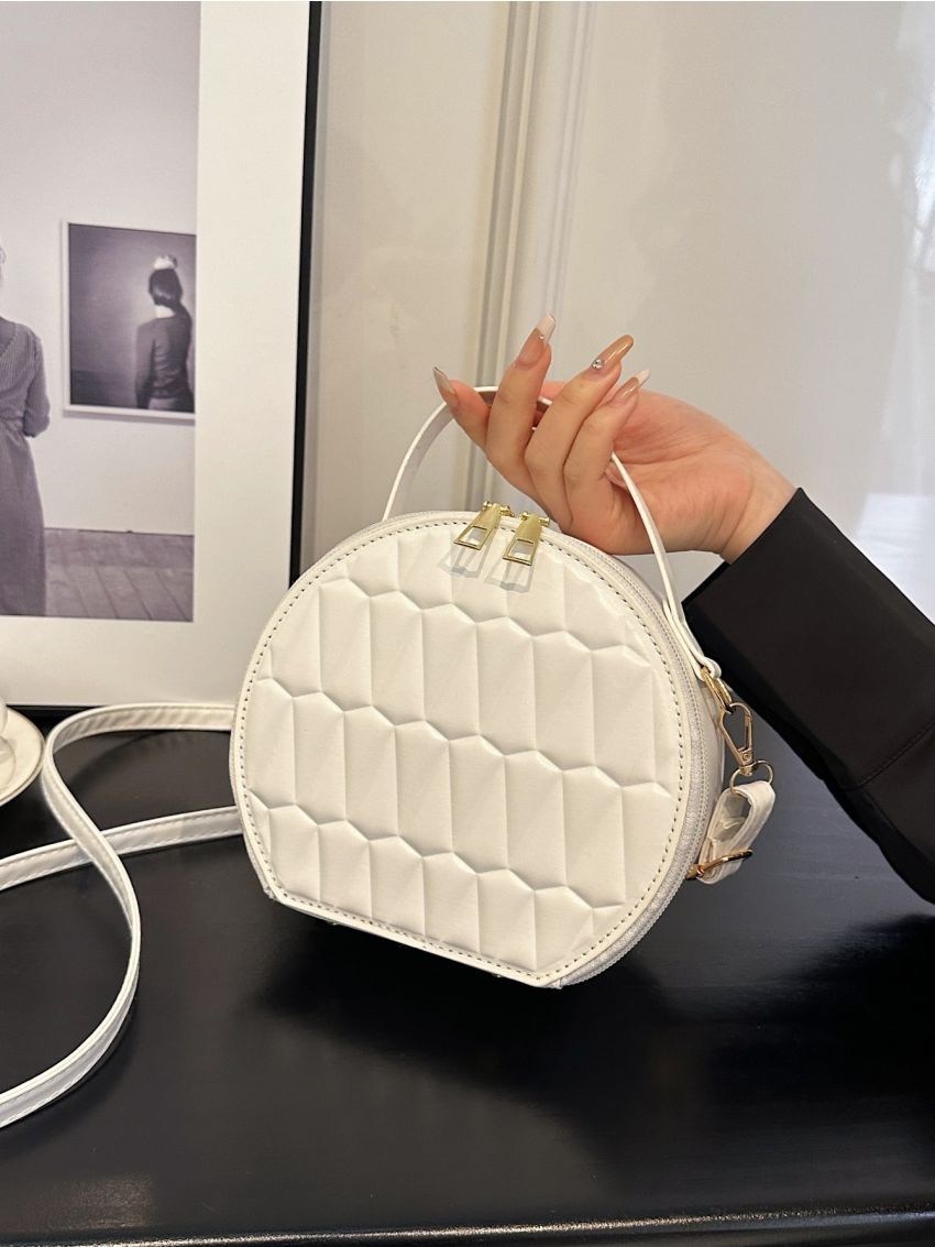 Geometric Pattern Circle Bag Mini White