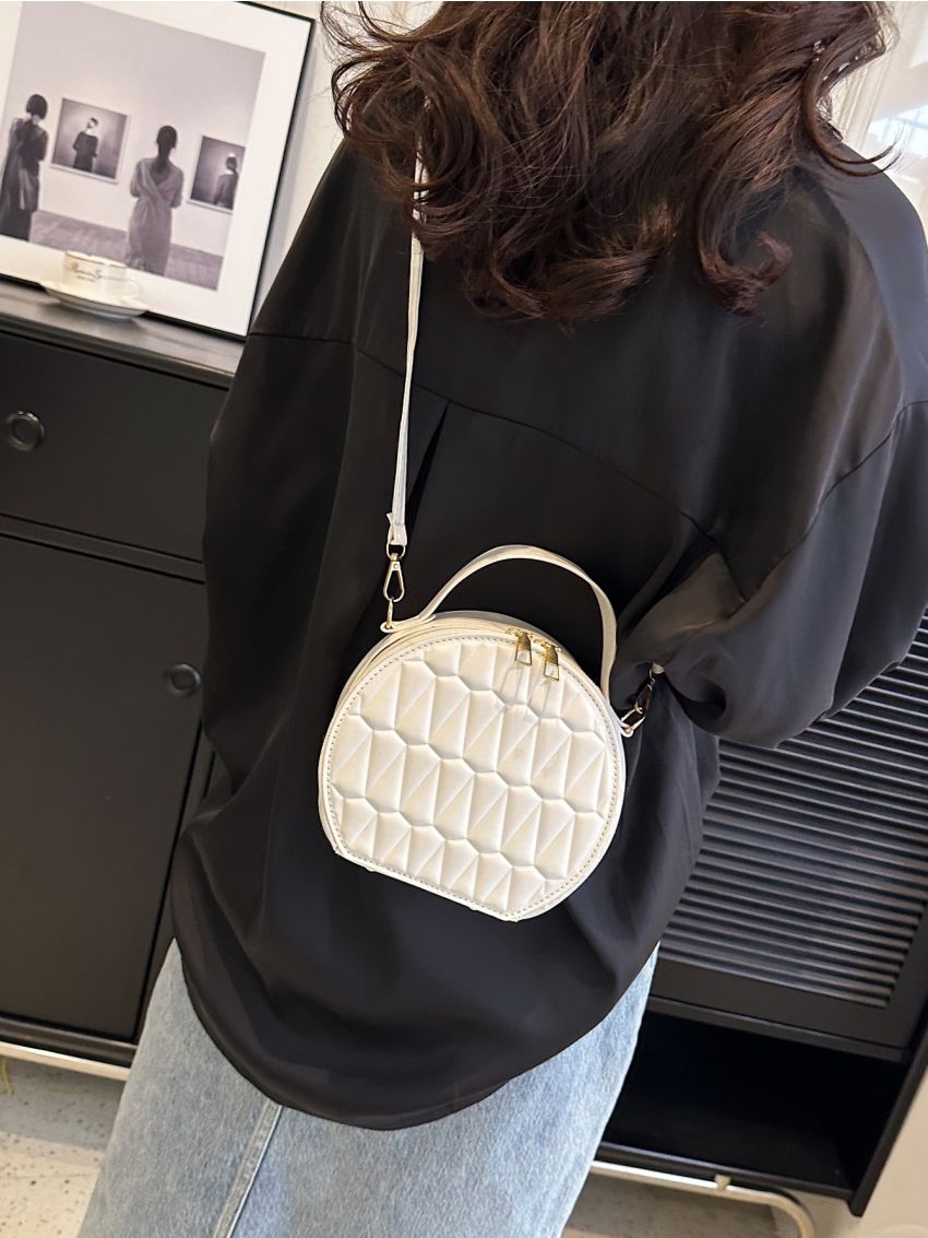 Geometric Pattern Circle Bag Mini White