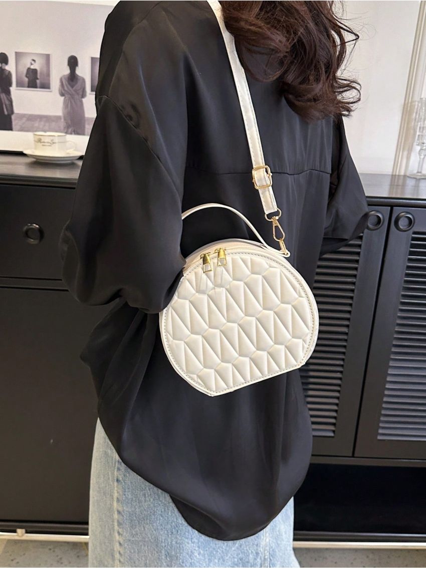 Geometric Pattern Circle Bag Mini White