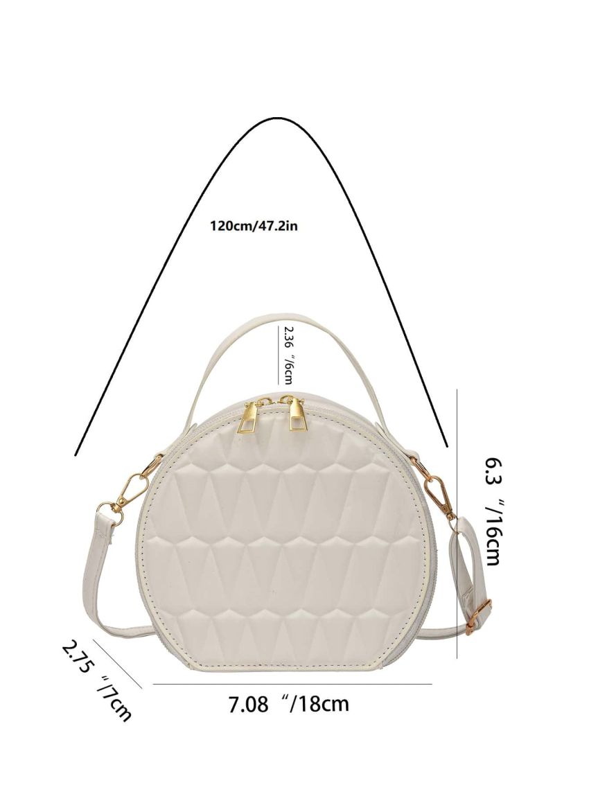 Geometric Pattern Circle Bag Mini White